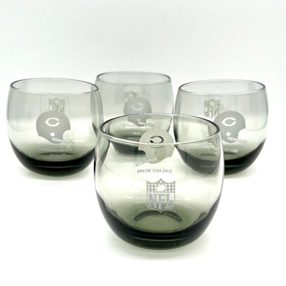 Vintage Chicago Bears Bar Cocktail Smoked Rocks Glasses (set of 4) - 1970s Shell - Picture 1 of 8